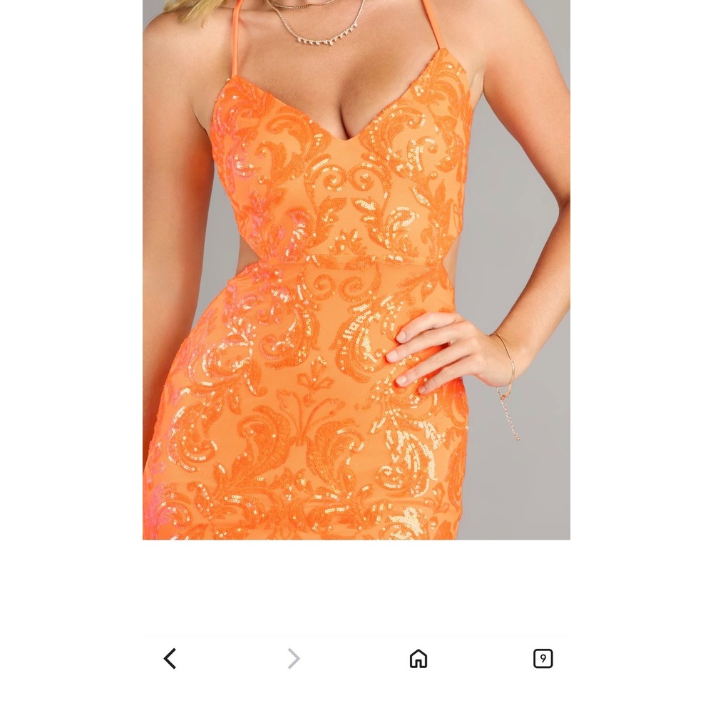 Windsor Sequin Sparkly Lace Up Bodycon Mini Dress Womens Small Orange